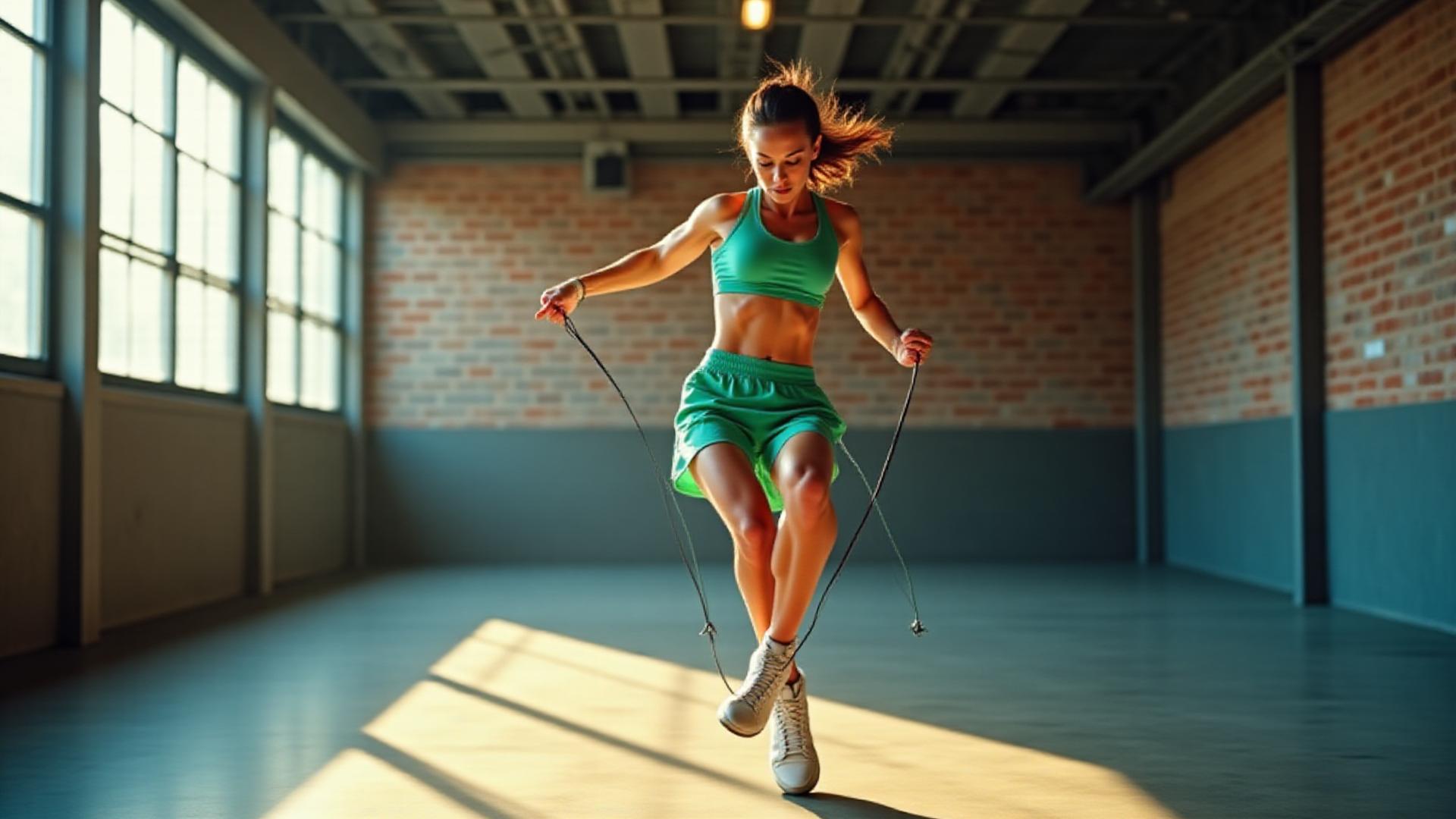 Professional athlete performing speed skips in a Melbourne industrial gym